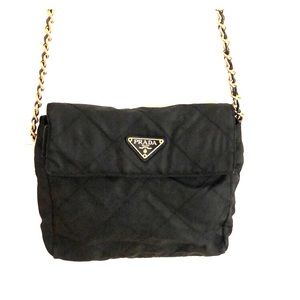 Black, quilted original Prada crossbody bag